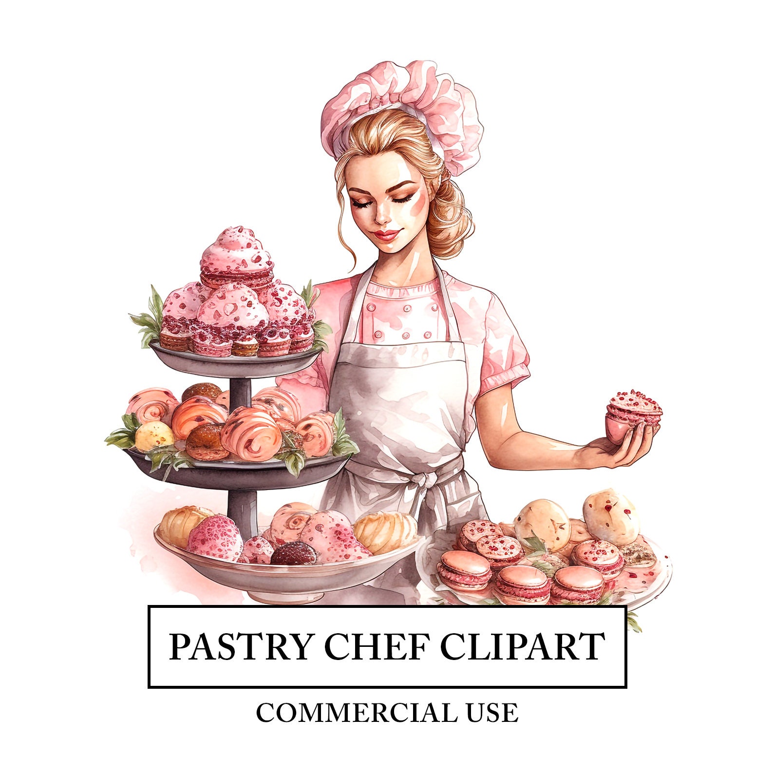 Pastry Chef Clipart 6 High Quality Jpgs Female Baker Watercolor