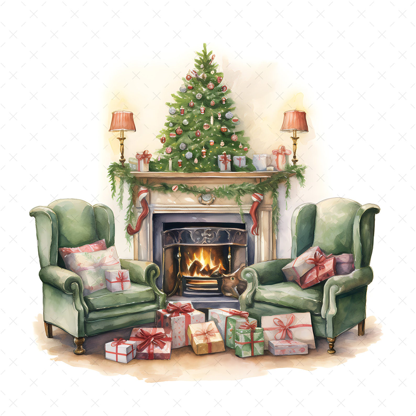 Christmas Room Clipart 12 High Quality Jpgs Christmas Morning Gifts ...