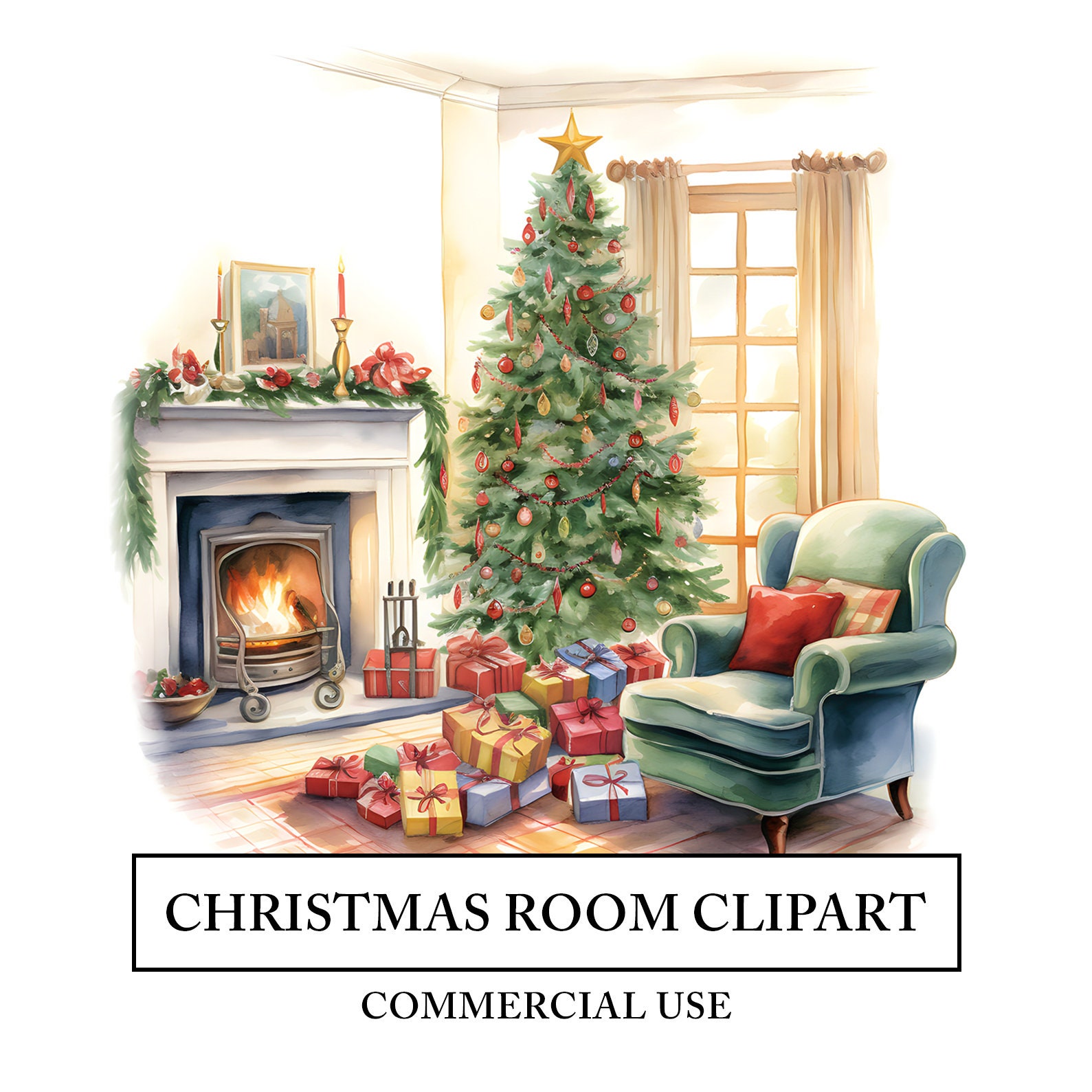 Christmas Room Clipart 12 High Quality Jpgs Christmas Morning Gifts ...