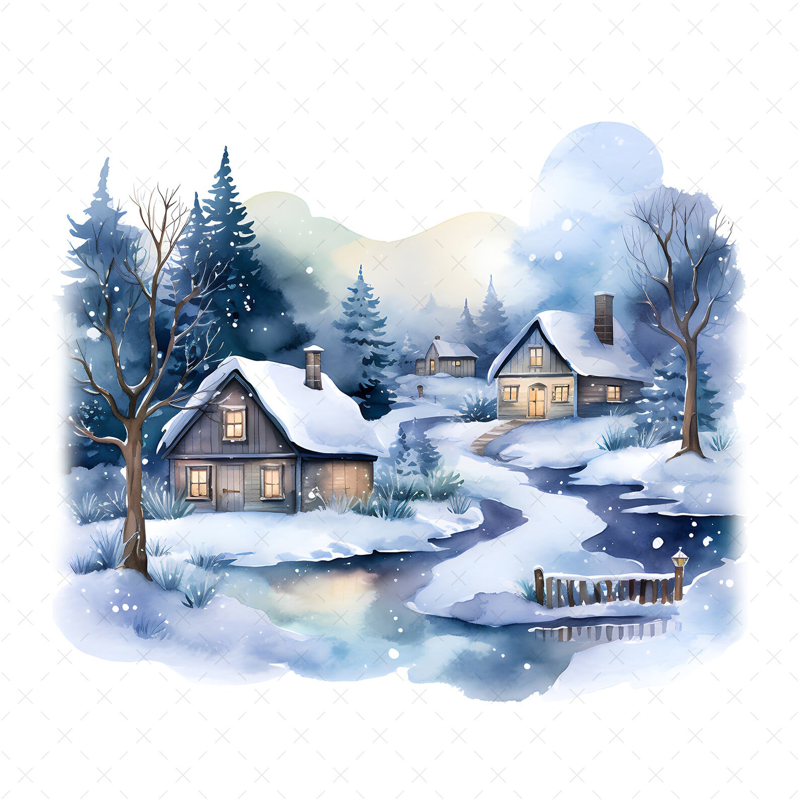 Winter Night Scenes Clipart 8 High Quality Jpgs Snowy - Etsy