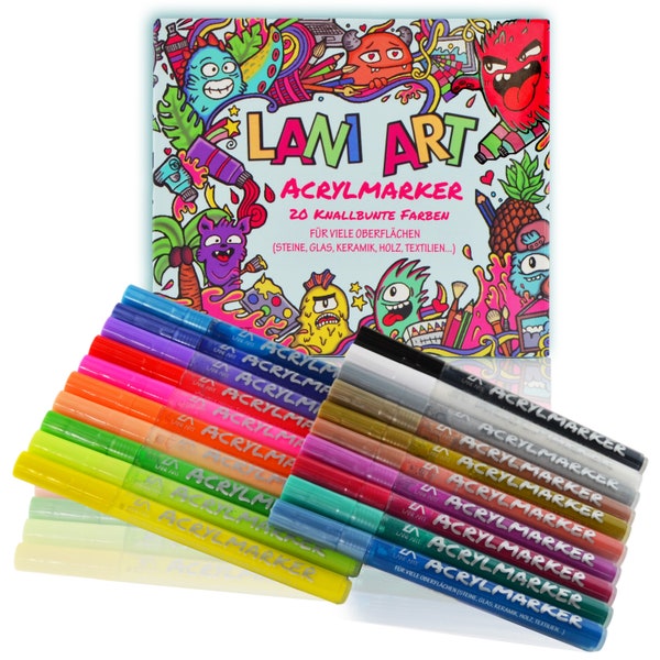 Lani Art 20 Acrylstifte für Steine Wasserfest, 20 Farben Steine bemalen Set, 0.7 mm Acrylstifte feine Spitze, Lackstifte Steinmalerei Marker