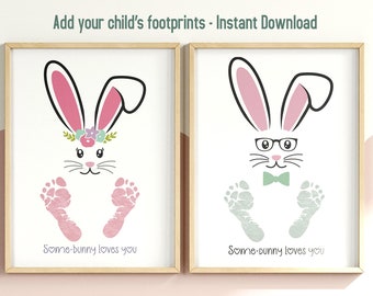 Mi primer recuerdo de huella de Pascua, letrero artístico, manualidades DIY, regalo para la primera huella del bebé, arte de pared, conejito de Pascua para bebés, actividad para niños pequeños, PDF imprimible para niños