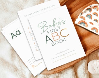 Primer libro del abecedario del bebé, juego de actividades para baby shower, recuerdo del alfabeto, libro para colorear del abecedario en blanco para la futura mamá, póster de mesa de la A a la Z.