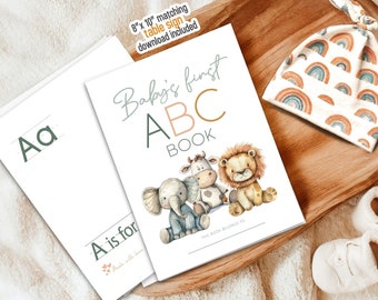 Primer libro del abecedario del bebé. Juego de actividades para baby shower. Regalo con el abecedario. Libro para colorear para la futura mamá. Letrero de mesa de la A a la Z imprimible (descarga en PDF).