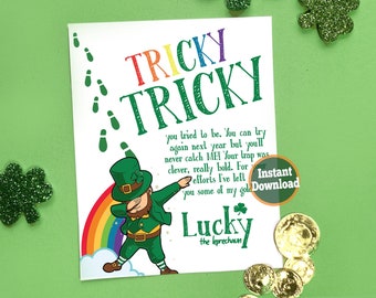 Nota de duende, carta en miniatura imprimible digital para trampa, Día de San Patricio, duende, evidencia, tesoro, niños, bricolaje, captura, accesorios, instantáneo