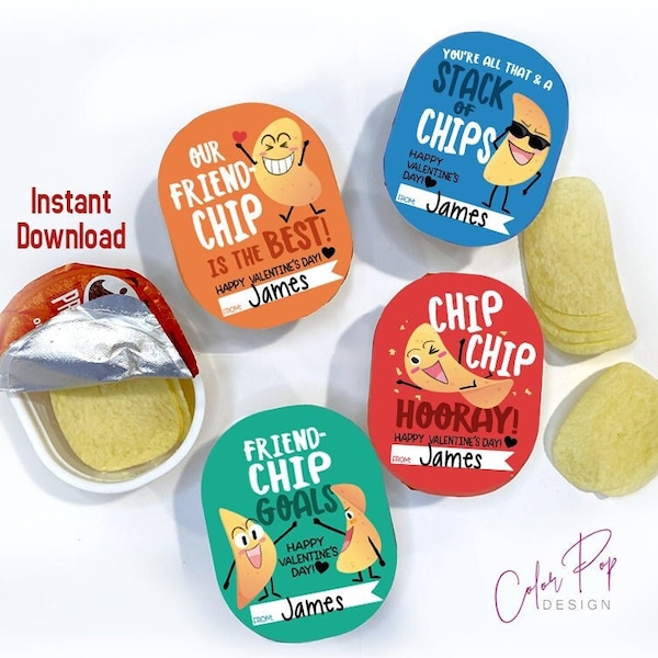 Chips Kids Valentines for Pringles Potato chips Valentine's Day school exchange printable classroom instant digital download boy girl snack