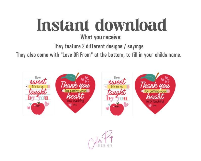 Teacher Valentine Tag Valentine's Day Gift Tags Printable Card From ...
