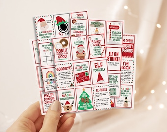 Tarjetas de notas de elfo imprimibles, kit de 45 notas de elfo, tarjetas de notas de elfo, actividades de elfo para niños, accesorios de elfo, cartas, notas de Santa Claus, tarjetas, descarga instantánea