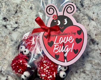 Etiqueta Love Bug Etiquetas imprimibles de San Valentín Etiquetas para niños para San Valentín para golosinas Bolsas de galletas Oreos Regalo de recuerdo Día de San Valentín Descarga imprimible de mariquita