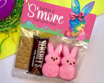 Etiqueta para bolsa de dulces de Pascua S'more Diversión contigo Peeps, etiqueta de conejito de Pascua S'mores, bolsa de dulces imprimible, regalo de Pascua S'mores para el aula para niños S'mores
