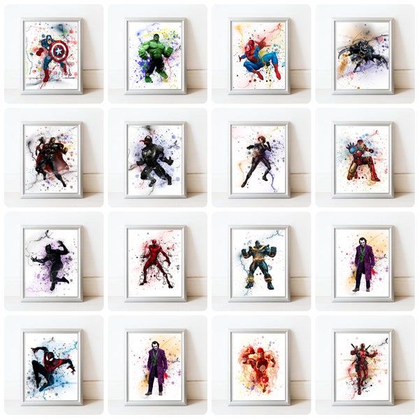 Superhero bedroom prints, toddlers room décor, man cave male posters, nursery theme, kids gift idea, fathers day, gift for dad, movie art