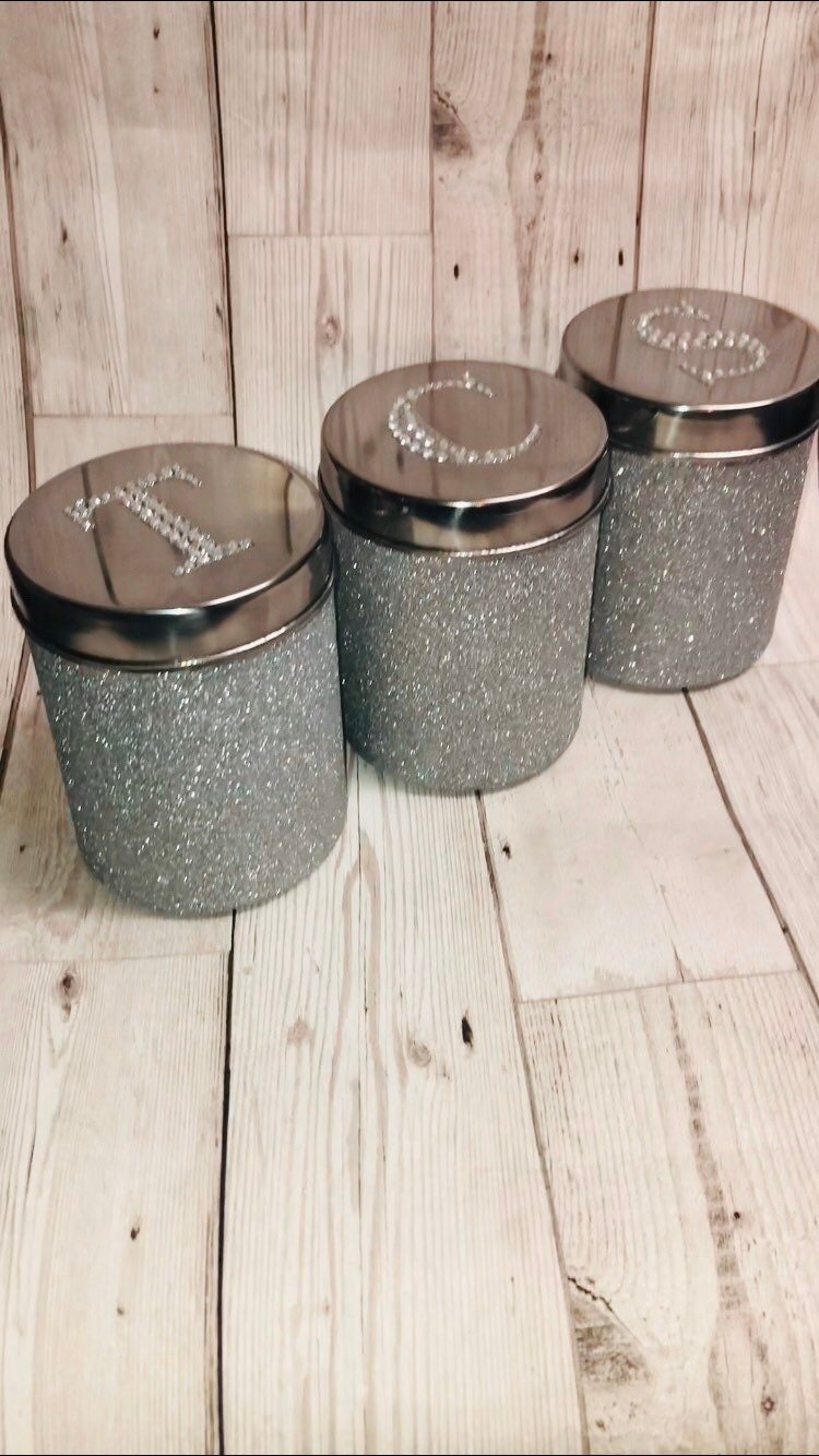 Silver tea coffee sugar canisters silver glitter silver Etsy