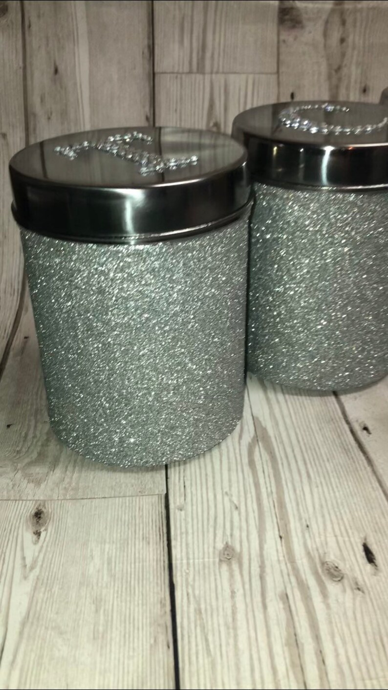Silver tea coffee sugar canisters silver glitter silver Etsy