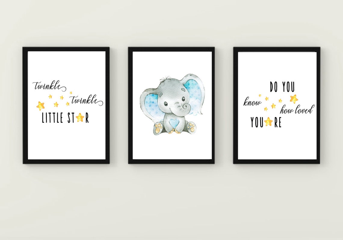 Blue elephant nursery decor twinkle little star baby boys Etsy