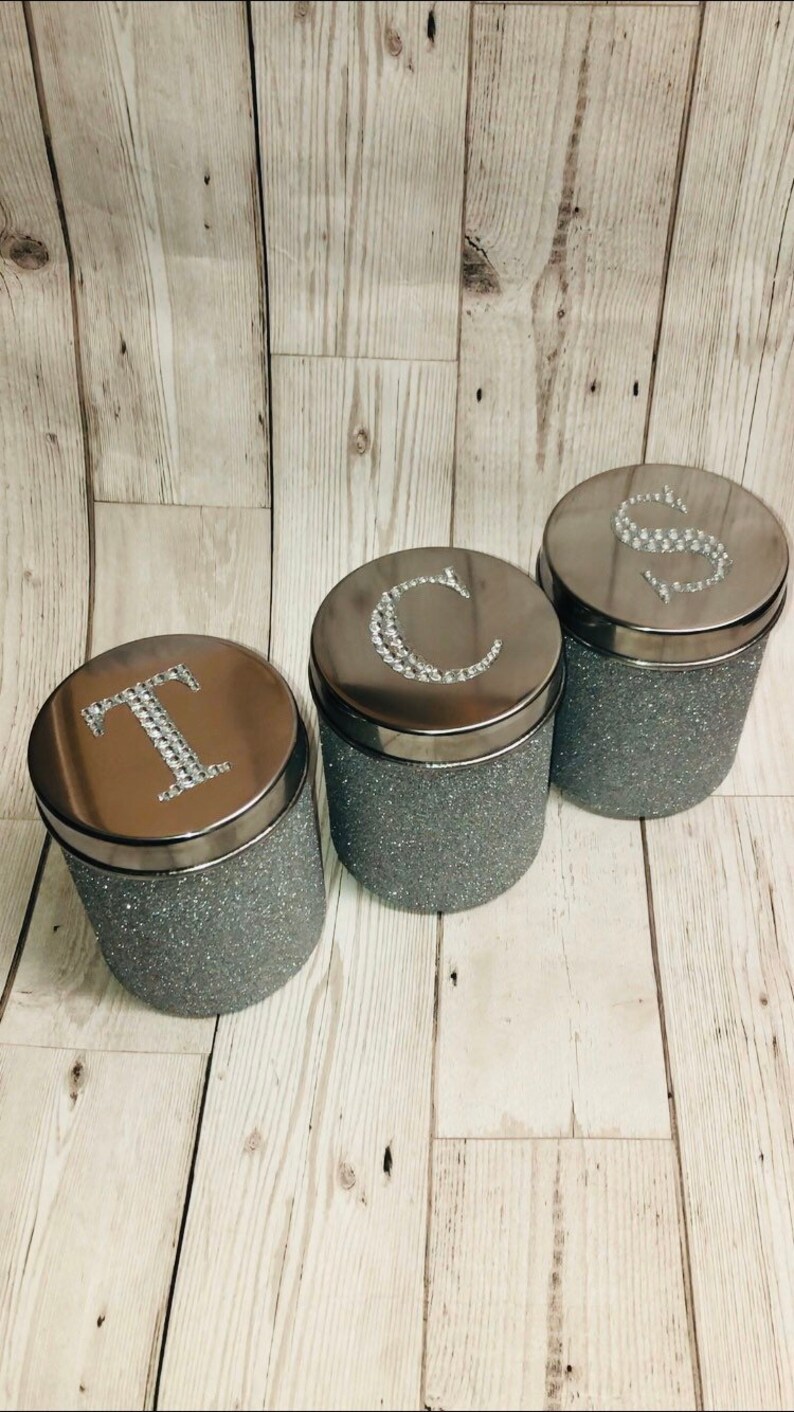 Silver tea coffee sugar canisters silver glitter silver Etsy