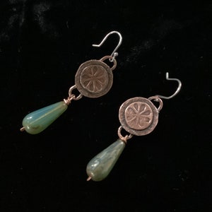 Copper and Gemstone, Hand Stamped Earrings, Copper Jewelry, Healing Jewelry, Hand Stamped Jewelry, Artisan Jewelry, Metalsmith