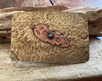 Klamra do paska z piórami z miedzi, mosiądzu i turkusu, klamra do paska, klamry do paska