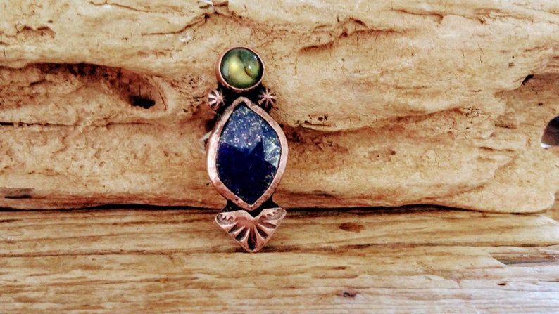 Copper Ring Artisan Labradorite and Lapis Statement Ring Statement Ring Sterling Ring Lapis Ring Metalsmith Labradorite Ring