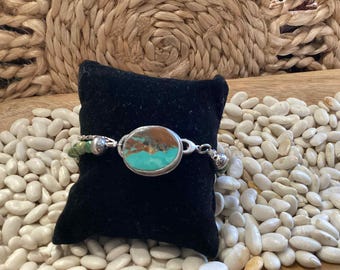 Pulseira artesanal em prata de lei com contas de turquesa, 18 cm (7 polegadas)