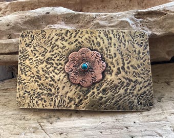 Fibbia per cintura in rame, ottone e turchese