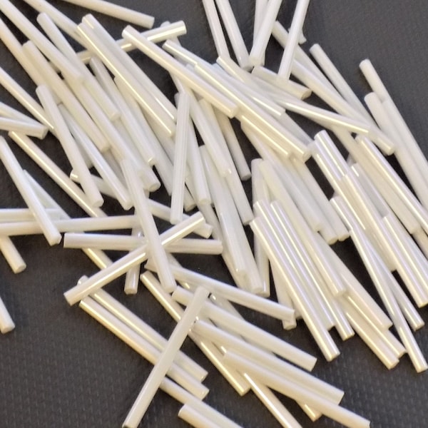 60 x  30mm Opaque Silky White Glass Bugle Beads. Extra Long 30mm Bugle Beads.  Embroidery, Dressmaking, Costumes, Jewellery. Bridal.