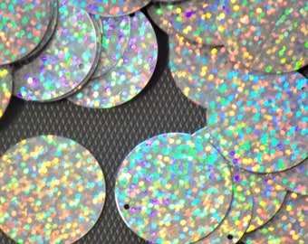 Lentejuelas de disco grande plateadas con holograma de 150 x 30 mm. Penny Lentejuelas Lentejuelas grandes Costura artesanal de moda. Bailar.