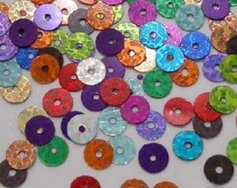 Pretty 5mm Mixed Hologram Sequins  x 15g. Hundreds  of Holographic 5mm sequins in lovely mix of colours. Holographic effect sew on Sequins.