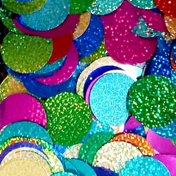 Paillettes hologrammes mixtes de 150 x 40 mm. Énormes paillettes rondes de couleurs mélangées. Effet holographique. Coudre. Costume, artisanat, couture, carnaval,