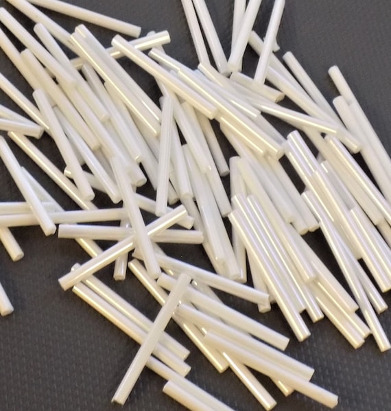 NEW 25mm X 100 Opaque Silky White Glass Bugle Extra Long - Main Image