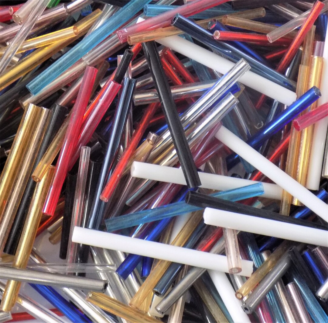 Mixed Pack Extra Long Bugle Beads X 50g. Sizes Range From 20 to 35mm
