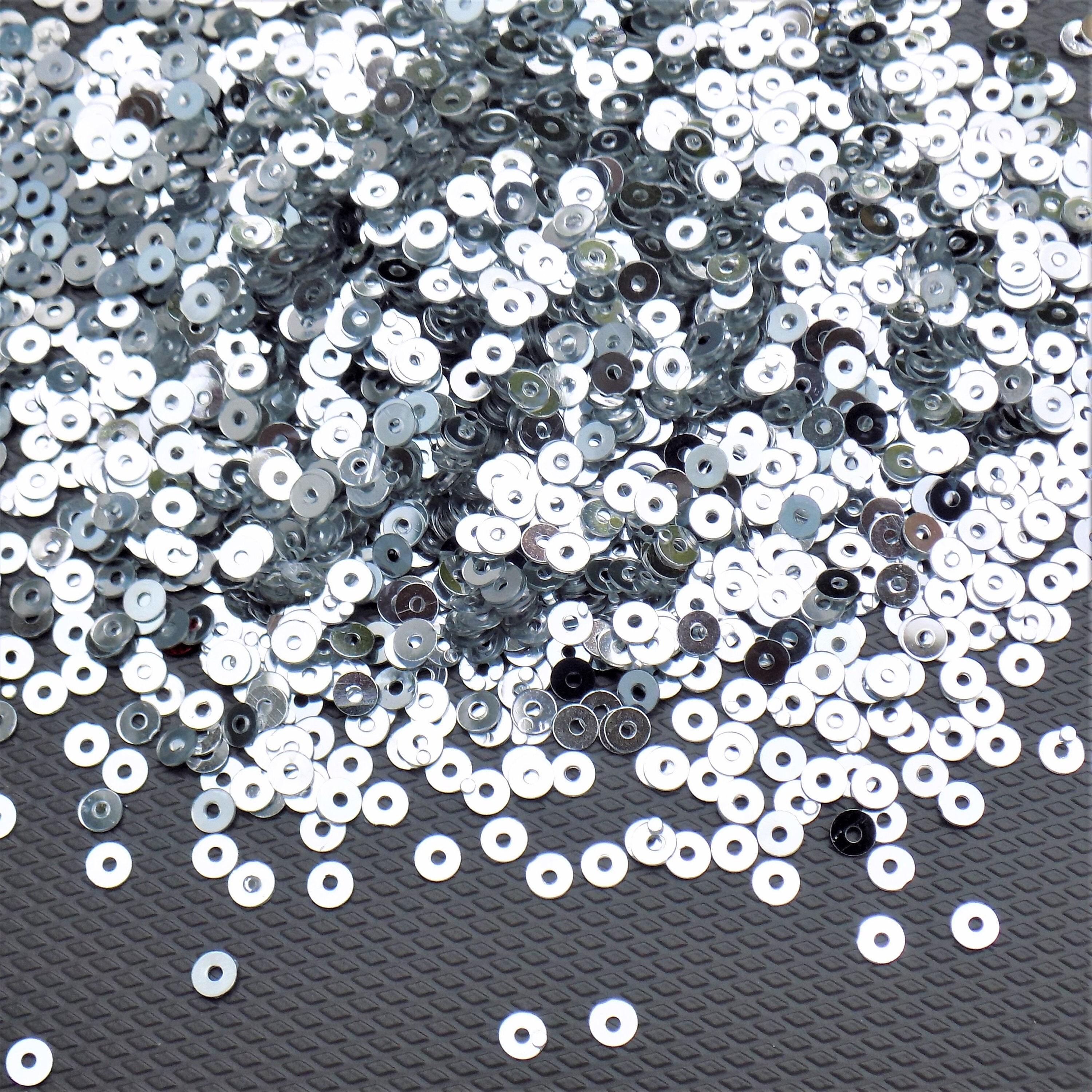 Tiny 3mm Metallic Silver Sequins. Metallic Silver Flat