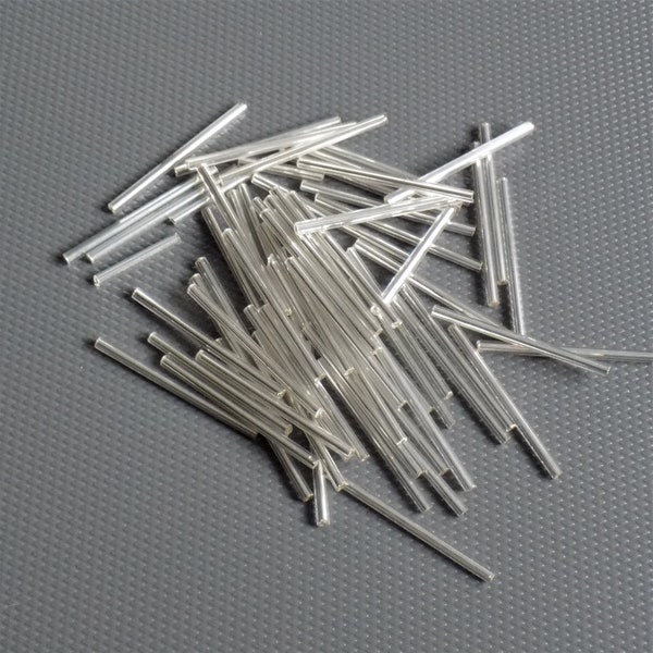 100 x 30mm Silver Lined Glass Bugle Beads. Extra Long Bugle Beads. Embroidery, Dressmaking, Costumes, Bead Work, Jewellery Making. New Pack