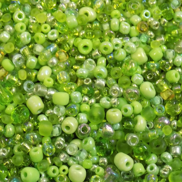 Lime Green Coloured Mixed Glass Seed Beads x 25g bag.  Mixed Size Beads. Sewing, Embroidery, Embellishments. Crafts. Creative Crafts