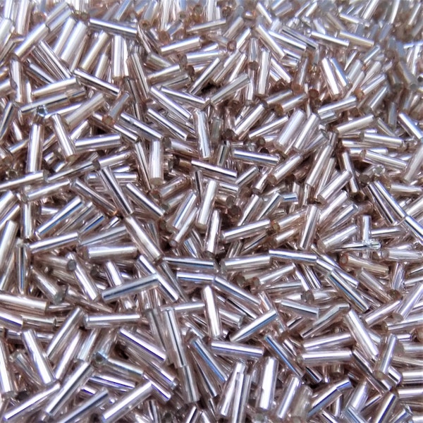 6mm Rose Gold Glass Bugle Beads. Gorgeous Glass Bugle Beads for Embroidery and Crafts.