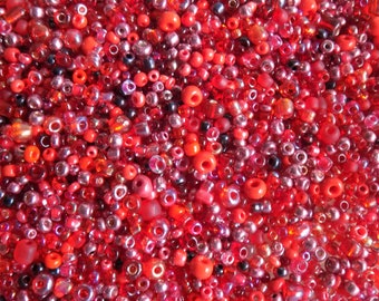 Red Mixed Glass Seed Beads x 25g bag.  Mixed Size Beads. Sewing, Embroidery, Embellishments. Crafts. Creative Crafts. Creative Textiles.