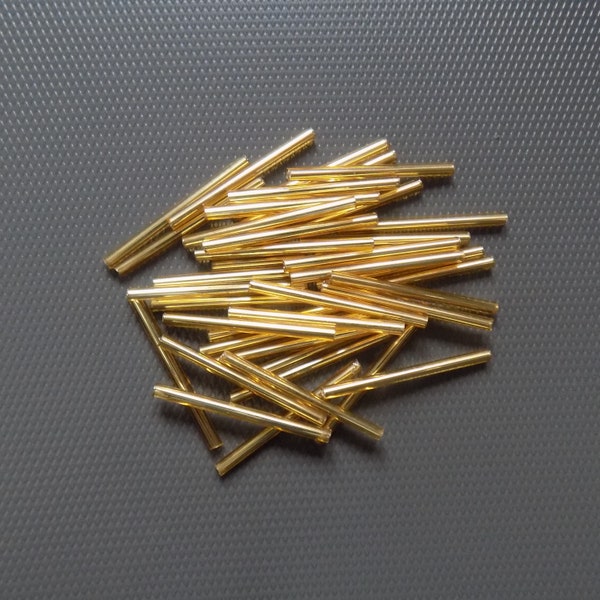 100 x 30mm Gold Glass Bugle Beads. Extra Long 30mm long Bugle Beads Embroidery, Dressmaking, Costumes, Bead Work, Jewellery Making New Pack