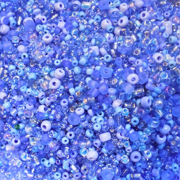 Blue Coloured Mixed Glass Seed Beads x 25g bag.  Mixed Size Beads. Sewing, Embroidery, Embellishments. Crafts. Creative Crafts