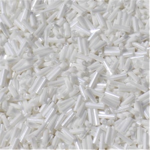 6mm Bridal white Silky Glass Bugle Beads. Gorgeous Glass Bugle Beads for wedding garments and accessories, bridal, embroidery, jewellery etc