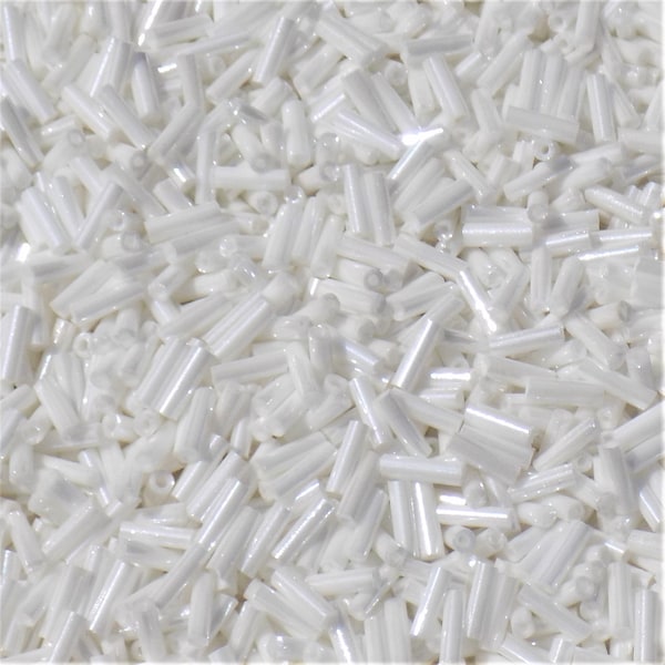 6mm Bridal white Silky Glass Bugle Beads. Gorgeous Glass Bugle Beads for wedding garments and accessories, bridal, embroidery, jewellery etc