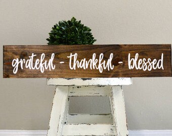 fall decor, grateful thankful blessed wood sign, autumn mantel decoration