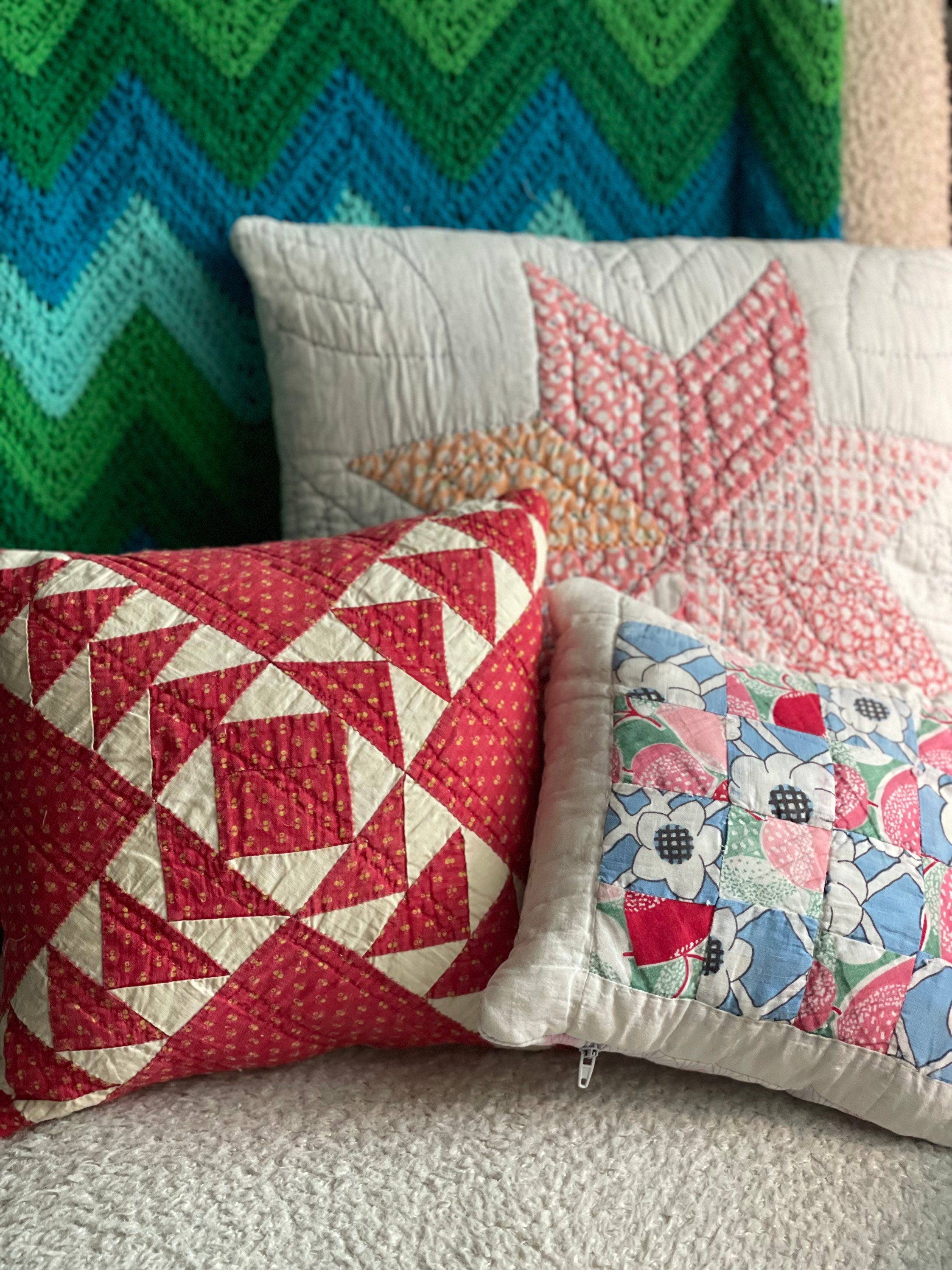 Antique Quilt Pillow Cover/Multicolor Upcycled Vintage Quilt Etsy