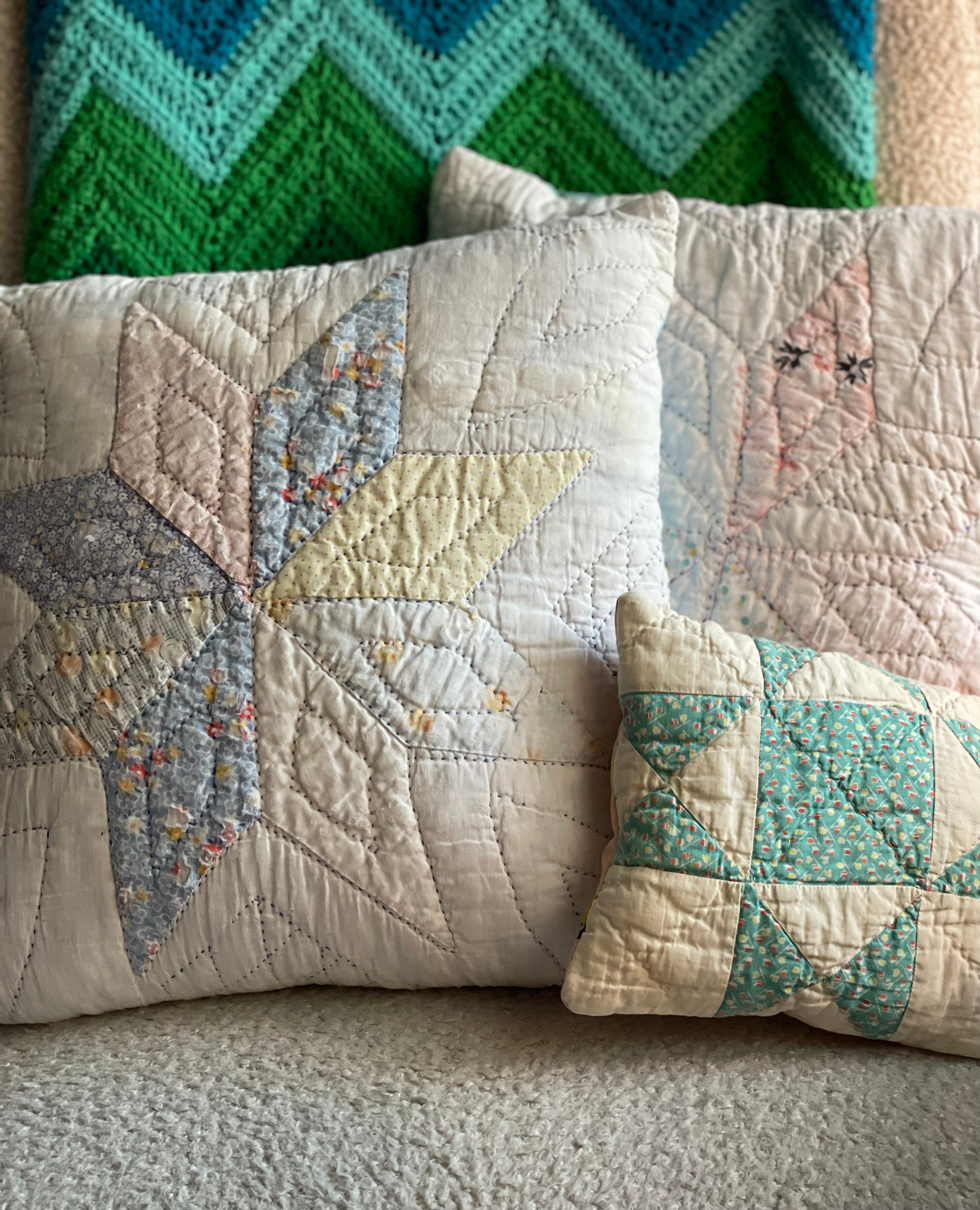 Antique Quilt Pillow Cover/Multicolor Upcycled Antique Quilt Etsy