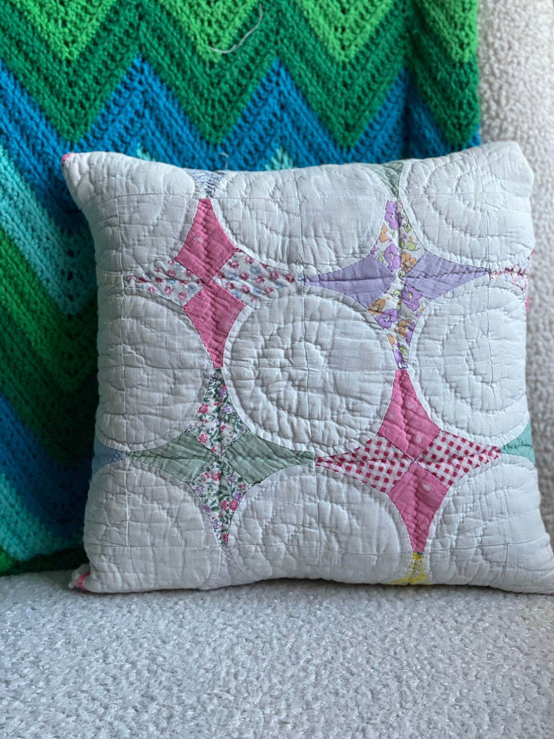 Antique Quilt Pillow Cover/multicolor Upcycled Antique Quilt Etsy