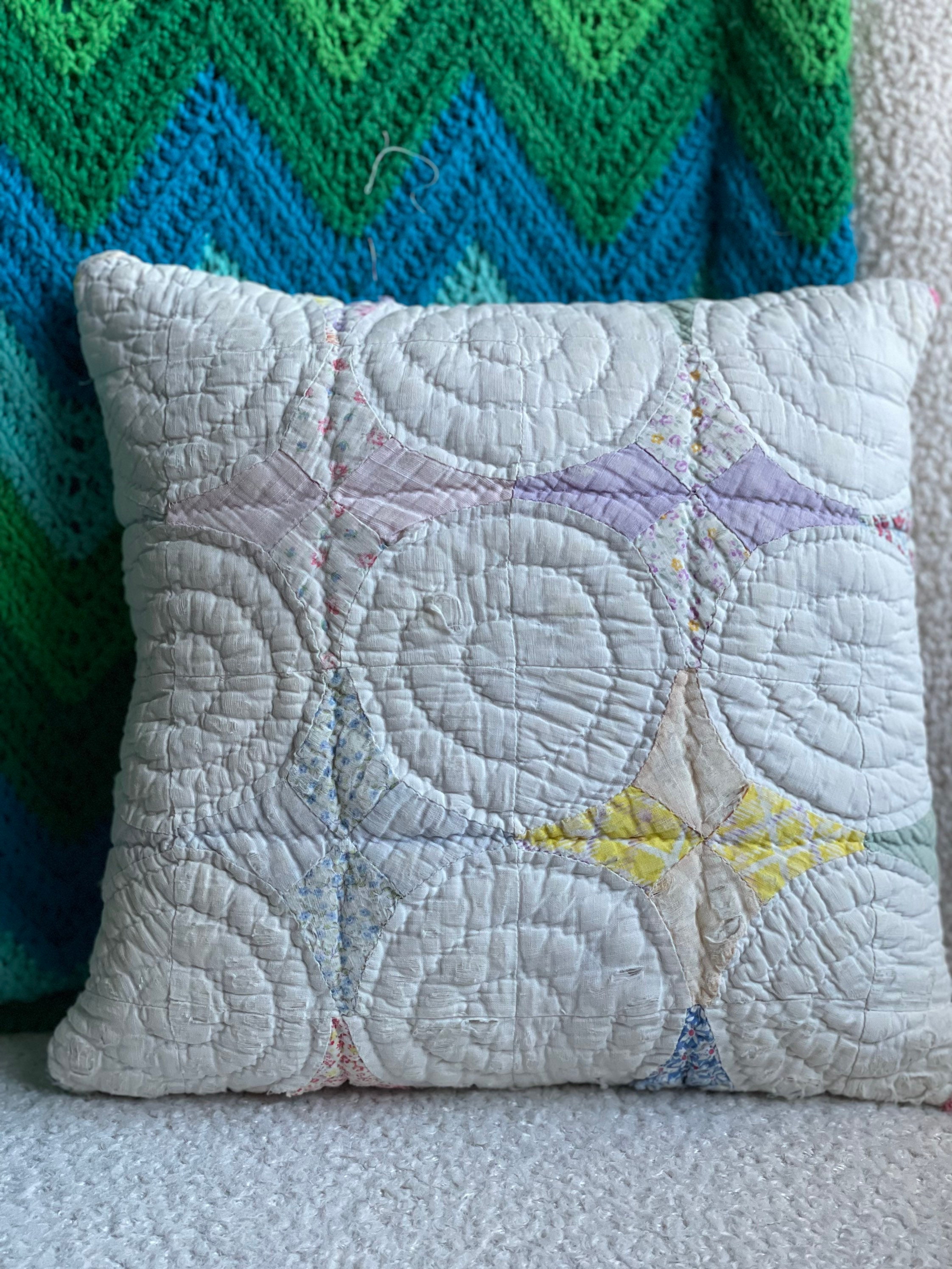 Antique Quilt Pillow Cover/Multicolor Upcycled Antique Quilt Pillow case/Vintage Quilt Pillow