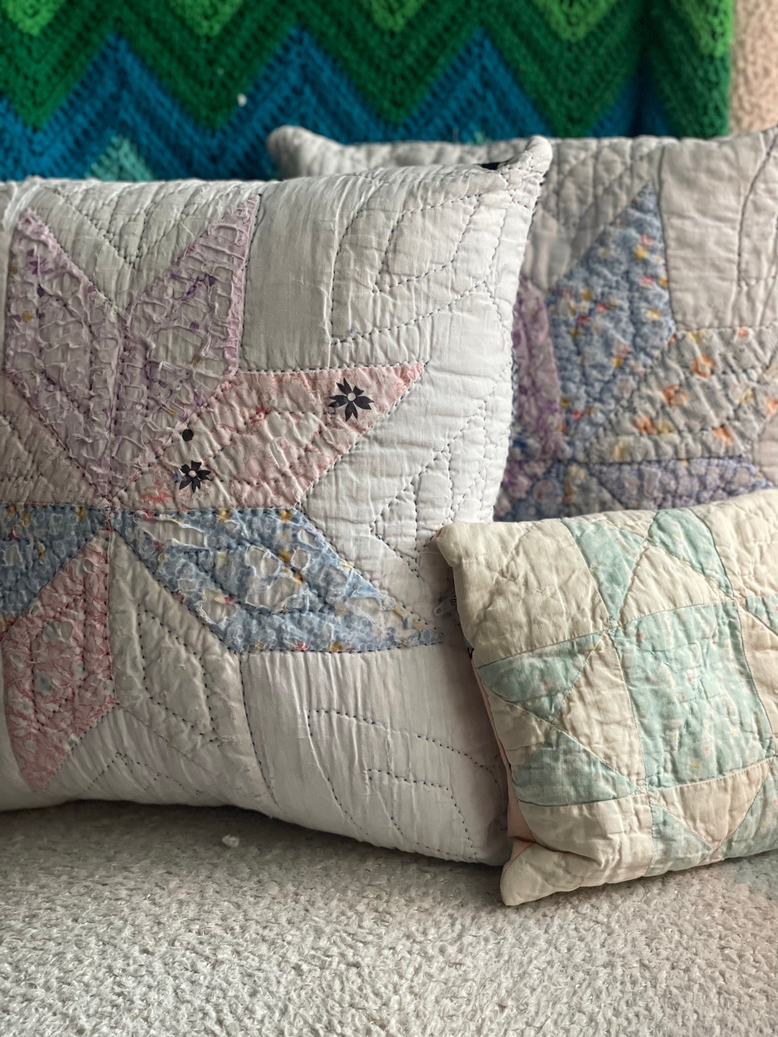 Antique Quilt Pillow Cover/Multicolor Upcycled Antique Quilt Etsy