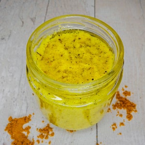 TURMERIC SCRUB, ingrown hair, blackheads, bikini scrub, bright skin scrub, face & body scrub, dark spots