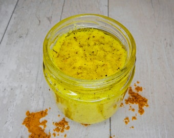 TURMERIC SCRUB, ingrown hair, blackheads, bikini scrub, bright skin scrub, face & body scrub, dark spots