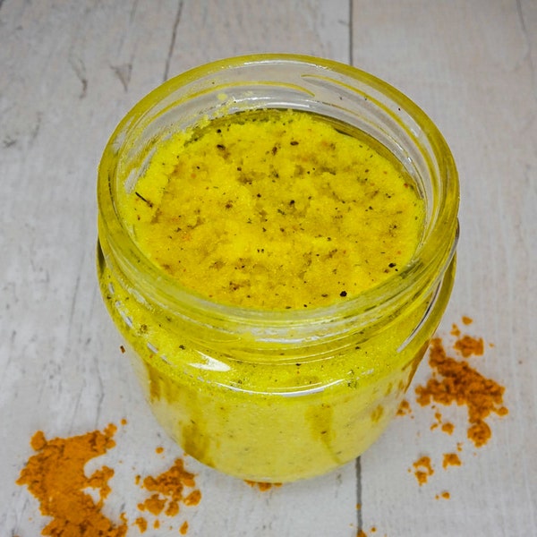 TURMERIC SCRUB, ingrown hair, blackheads, bikini scrub, bright skin scrub, face & body scrub, dark spots