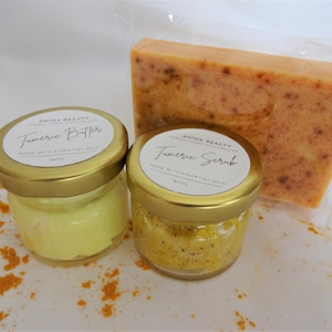 Turmeric Skin Care Set: Brightening Soap, Scrub & Butter - Natural Body Care
