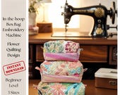 In The Hoop Machine Embroidery Pattern Floral Quilted Bag DIY Cosmetic Bag Zipper Makeup Travel Organizer Box Bag Embroidery Pattern
